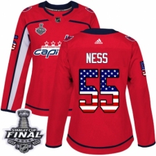 Women's Adidas Washington Capitals #55 Aaron Ness Authentic Red USA Flag Fashion 2018 Stanley Cup Final NHL Jersey