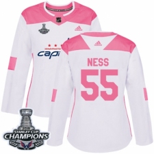 Women's Adidas Washington Capitals #55 Aaron Ness Authentic White Pink Fashion 2018 Stanley Cup Final Champions NHL Jersey