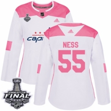 Women's Adidas Washington Capitals #55 Aaron Ness Authentic White/Pink Fashion 2018 Stanley Cup Final NHL Jersey