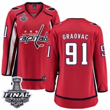 Women's Washington Capitals #91 Tyler Graovac Fanatics Branded Red Home Breakaway 2018 Stanley Cup Final NHL Jersey