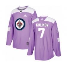 Men's Winnipeg Jets #7 Dmitry Kulikov Authentic Purple Fights Cancer Practice Hockey Jersey