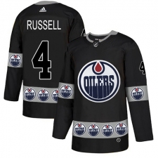 Men's Adidas Edmonton Oilers #4 Kris Russell Authentic Black Team Logo Fashion NHL Jersey