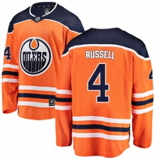 Men's Edmonton Oilers #4 Kris Russell Authentic Orange Home Fanatics Branded Breakaway NHL Jersey