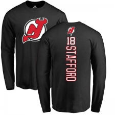NHL Adidas New Jersey Devils #18 Drew Stafford Black Backer Long Sleeve T-Shirt
