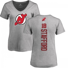 NHL Women's Adidas New Jersey Devils #18 Drew Stafford Ash Backer T-Shirt