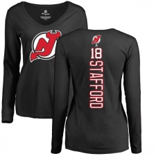 NHL Women's Adidas New Jersey Devils #18 Drew Stafford Black Backer Long Sleeve T-Shirt
