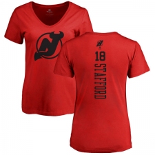 NHL Women's Adidas New Jersey Devils #18 Drew Stafford Red One Color Backer T-Shirt