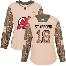 Women's Adidas New Jersey Devils #18 Drew Stafford Authentic Camo Veterans Day Practice NHL Jersey