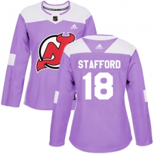 Women's Adidas New Jersey Devils #18 Drew Stafford Authentic Purple Fights Cancer Practice NHL Jersey