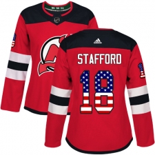 Women's Adidas New Jersey Devils #18 Drew Stafford Authentic Red USA Flag Fashion NHL Jersey