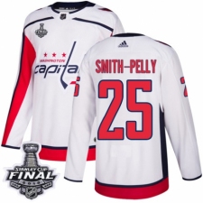 Men's Adidas Washington Capitals #25 Devante Smith-Pelly Authentic White Away 2018 Stanley Cup Final NHL Jersey