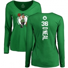 NBA Women's Nike Boston Celtics #36 Shaquille O'Neal Kelly Green Backer V-Neck Long Sleeve T-Shirt