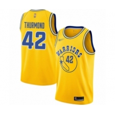 Men's Golden State Warriors #42 Nate Thurmond Authentic Gold Hardwood Classics Basketball Jersey