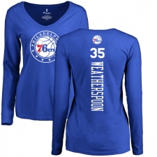 NBA Women's Nike Philadelphia 76ers #35 Clarence Weatherspoon Royal Blue Backer Long Sleeve T-Shirt