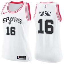 Women's Nike San Antonio Spurs #16 Pau Gasol Swingman White/Pink Fashion NBA Jersey