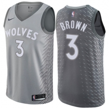 Men's Nike Minnesota Timberwolves #3 Anthony Brown Authentic Gray NBA Jersey - City Edition