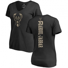 NBA Women's Nike Milwaukee Bucks #33 Kareem Abdul-Jabbar Black One Color Backer Slim-Fit V-Neck T-Shirt