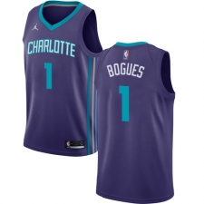 Men's Nike Jordan Charlotte Hornets #1 Muggsy Bogues Authentic Purple NBA Jersey Statement Edition