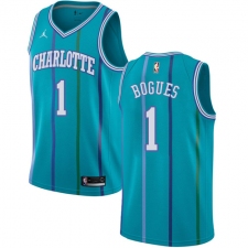 Women's Nike Jordan Charlotte Hornets #1 Muggsy Bogues Authentic Aqua Hardwood Classics NBA Jersey