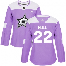 Women's Adidas Dallas Stars #22 Brett Hull Authentic Purple Fights Cancer Practice NHL Jersey