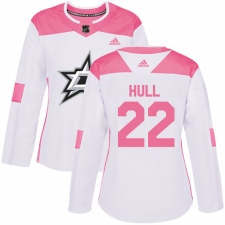Women's Adidas Dallas Stars #22 Brett Hull Authentic White/Pink Fashion NHL Jersey