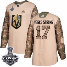 Men's Adidas Vegas Golden Knights #17 Vegas Strong Authentic Camo Veterans Day Practice 2018 Stanley Cup Final NHL Jersey
