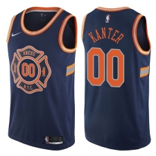 Men's Nike New York Knicks #00 Enes Kanter Authentic Navy Blue NBA Jersey - City Edition