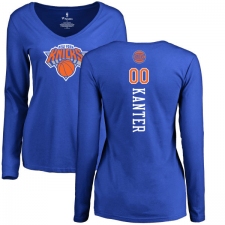NBA Women's Nike New York Knicks #00 Enes Kanter Royal Blue Backer Long Sleeve T-Shirt