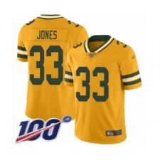 Youth Green Bay Packers #33 Aaron Jones Limited Gold Inverted Legend 100th Season Football Jersey