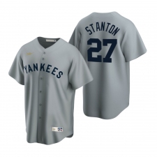 Men's Nike New York Yankees #27 Giancarlo Stanton Gray Cooperstown Collection Road Stitched Baseball Jersey