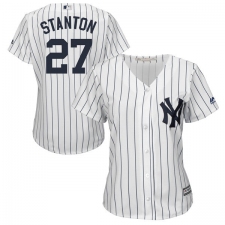 Women's Majestic New York Yankees #27 Giancarlo Stanton Replica White Home MLB Jersey