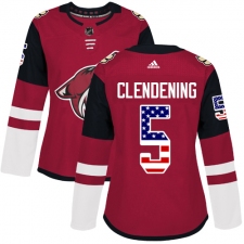 Women's Adidas Arizona Coyotes #5 Adam Clendening Authentic Red USA Flag Fashion NHL Jersey