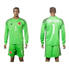 Colombia #1 David Ospina Green Goalkeeper Long Sleeves Soccer Country Jersey