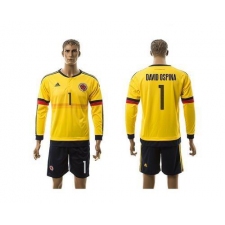 Colombia #1 David Ospina Home Long Sleeves Soccer Country Jersey