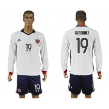Colombia #19 Gutierrez Away Long Sleeves Soccer Country Jersey
