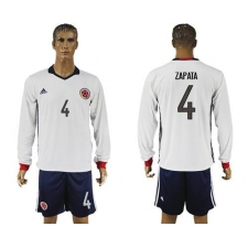 Colombia #4 Zapata Away Long Sleeves Soccer Country Jersey