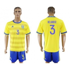 Sweden #3 Helander Home Soccer Country Jersey