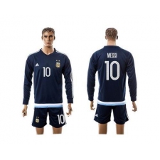 Argentina #10 Messi Away Long Sleeves Soccer Country Jersey