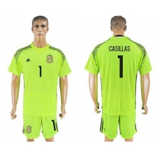 Spain #1 Casillas Shiny Green Goalkeeper Soccer Country Jersey