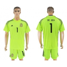 Spain #1 De Gea Shiny Green Goalkeeper Soccer Country Jersey