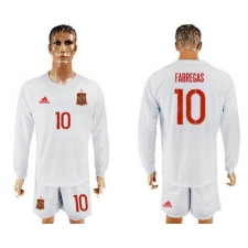 Spain #10 Fabregas White Away Long Sleeves Soccer Country Jersey