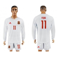 Spain #11 Pedro White Away Long Sleeves Soccer Country Jersey