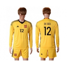 Spain #12 De Gea Yellow Goalkeeper Long Sleeves Soccer Country Jersey
