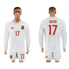 Spain #17 San Jose White Away Long Sleeves Soccer Country Jersey