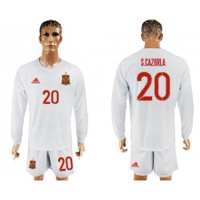 Spain #20 S.Cazorla White Away Long Sleeves Soccer Country Jersey