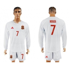 Spain #7 Morata White Away Long Sleeves Soccer Country Jersey
