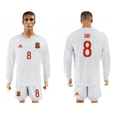 Spain #8 Xavi White Away Long Sleeves Soccer Country Jersey