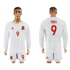 Spain #9 Torres White Away Long Sleeves Soccer Country Jersey