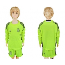 Spain Blank Shiny Green Long Sleeves Goalkeeper Kid Soccer Country Jersey