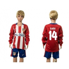 Atletico Madrid #14 Gabi Home Long Sleeves Kid Soccer Club Jersey